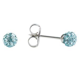 Studex Stainless Steel 4.5MM Fireball Aquamarine Crystal Ear Piercing Earrings